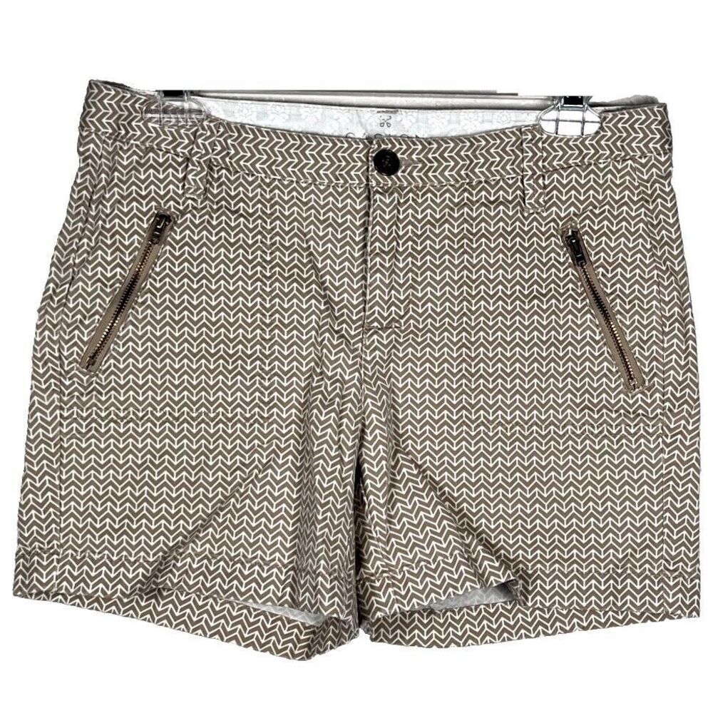 Caslon Sz 2 Low Rise Shorts 4 Pockets Beige Chevron Stretch Chinos Zipper